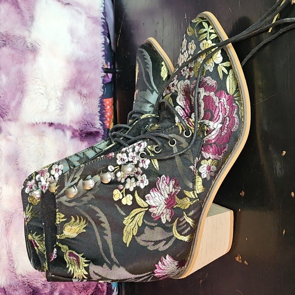 Floral Embroidered Ankle Boots. Never Worn